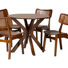 Baxton Studio Linnet Mid-Century Modern Walnut Brown Finished Wood and Rattan 5-Piece Dining Set