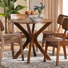 Baxton Studio Linnet Mid-Century Modern Walnut Brown Finished Wood and Rattan 5-Piece Dining Set