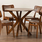 Baxton Studio Linnet Mid-Century Modern Walnut Brown Finished Wood and Rattan 5-Piece Dining Set