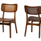 Baxton Studio Tafari Mid-Century Modern Walnut Brown Finished Wood and Rattan 2-Piece Dining Chair Set
