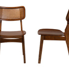 Baxton Studio Tafari Mid-Century Modern Walnut Brown Finished Wood and Rattan 2-Piece Dining Chair Set