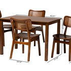 Baxton Studio Estera Mid-Century Modern Walnut Brown Finished Wood and Rattan 5-Piece Dining Set