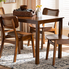 Baxton Studio Estera Mid-Century Modern Walnut Brown Finished Wood and Rattan 5-Piece Dining Set
