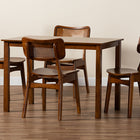 Baxton Studio Estera Mid-Century Modern Walnut Brown Finished Wood and Rattan 5-Piece Dining Set