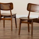 Baxton Studio Tafari Mid-Century Modern Walnut Brown Finished Wood and Rattan 2-Piece Dining Chair Set