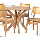 Baxton Studio Camilo Mid-Century Modern Oak Brown Finished Wood and Rattan 5-Piece Dining Set