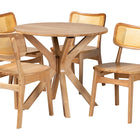 Baxton Studio Camilo Mid-Century Modern Oak Brown Finished Wood and Rattan 5-Piece Dining Set