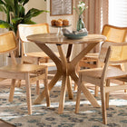 Baxton Studio Camilo Mid-Century Modern Oak Brown Finished Wood and Rattan 5-Piece Dining Set