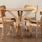 Baxton Studio Camilo Mid-Century Modern Oak Brown Finished Wood and Rattan 5-Piece Dining Set