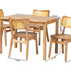 Baxton Studio Dulcet Mid-Century Modern Oak Brown Finished Wood and Rattan 5-Piece Dining Set