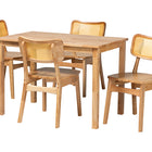 Baxton Studio Dulcet Mid-Century Modern Oak Brown Finished Wood and Rattan 5-Piece Dining Set
