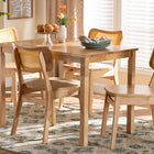 Baxton Studio Dulcet Mid-Century Modern Oak Brown Finished Wood and Rattan 5-Piece Dining Set
