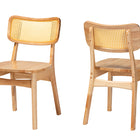 Baxton Studio Tadeo Mid-Century Modern Oak Brown Finished Wood and Rattan 2-Piece Dining Chair Set