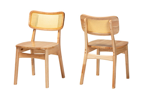 Baxton Studio Tadeo Mid-Century Modern Oak Brown Finished Wood and Rattan 2-Piece Dining Chair Set