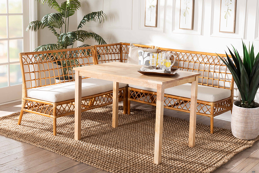 bali & pari Aina Modern Bohemian Honey Rattan 4-Piece Dining Nook Set