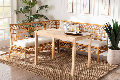 bali & pari Aina Modern Bohemian Honey Rattan 4-Piece Dining Nook Set