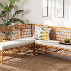 bali & pari Capella Modern Bohemian Honey Rattan 3-Piece Dining Nook Banquette Set