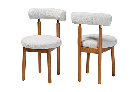 Baxton Studio Edric Modern Japandi Light Grey Boucle Fabric and Walnut Brown Finished Wood 2-Piece Dining Chair Set