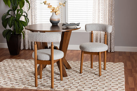 Baxton Studio Edric Modern Japandi Light Grey Boucle Fabric and Walnut Brown Finished Wood 2-Piece Dining Chair Set
