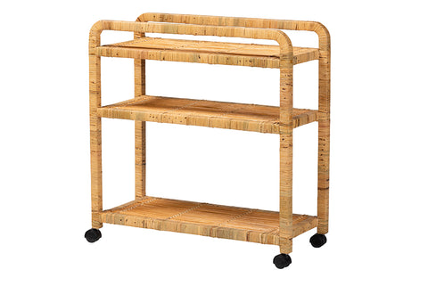 bali & pari Delphine Modern Bohemian Natural Rattan Kitchen Cart