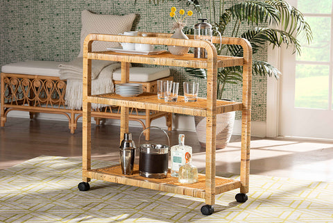 bali & pari Delphine Modern Bohemian Natural Rattan Kitchen Cart