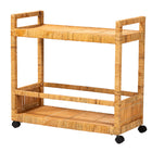 bali & pari Genet Modern Bohemian Natural Brown Rattan and Teak Wood 2-Tier Kitchen Cart