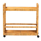 bali & pari Genet Modern Bohemian Natural Brown Rattan and Teak Wood 2-Tier Kitchen Cart