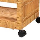 bali & pari Genet Modern Bohemian Natural Brown Rattan and Teak Wood 2-Tier Kitchen Cart