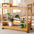 bali & pari Genet Modern Bohemian Natural Brown Rattan and Teak Wood 2-Tier Kitchen Cart