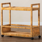 bali & pari Genet Modern Bohemian Natural Brown Rattan and Teak Wood 2-Tier Kitchen Cart