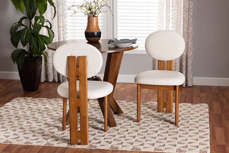 Baxton Studio Kacela Modern Japandi Cream Boucle Fabric and Walnut Brown Finished Wood 2-Piece Dining Chair Set