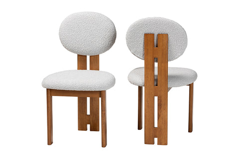 Baxton Studio Kacela Modern Japandi Light Grey Boucle Fabric and Walnut Brown Finished Wood 2-Piece Dining Chair Set