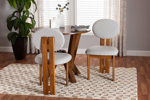 Baxton Studio Kacela Modern Japandi Light Grey Boucle Fabric and Walnut Brown Finished Wood 2-Piece Dining Chair Set