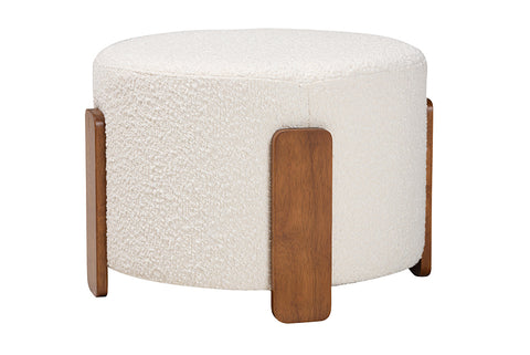 Baxton Studio Finlay Modern Japandi Cream Boucle Fabric and Walnut Brown Finished Wood Ottoman Footstool