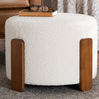 Baxton Studio Finlay Modern Japandi Cream Boucle Fabric and Walnut Brown Finished Wood Ottoman Footstool