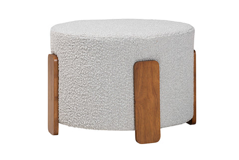 Baxton Studio Finlay Modern Japandi Light Grey Boucle Fabric and Walnut Brown Finished Wood Ottoman Footstool
