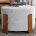 Baxton Studio Finlay Modern Japandi Light Grey Boucle Fabric and Walnut Brown Finished Wood Ottoman Footstool
