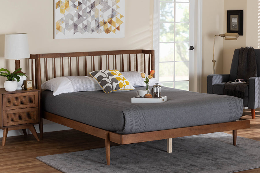 Baxton Studio Calderon Retro-Modern Walnut Brown Finished Wood Queen Size Platform Bed