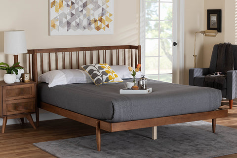 Baxton Studio Calderon Retro-Modern Walnut Brown Finished Wood Queen Size Platform Bed