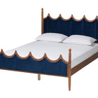 Baxton Studio Calgary Retro-Modern Royal Blue Velvet Fabric and Walnut Brown Wood Queen Size Platform Bed