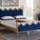Baxton Studio Calgary Retro-Modern Royal Blue Velvet Fabric and Walnut Brown Wood Queen Size Platform Bed