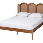 Baxton Studio Thatcher Mid-Century Modern Walnut Brown Finished Wood Queen Size Platform Bed with Woven Rattan