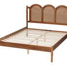 Baxton Studio Thatcher Mid-Century Modern Walnut Brown Finished Wood Queen Size Platform Bed with Woven Rattan