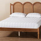 Baxton Studio Thatcher Mid-Century Modern Walnut Brown Finished Wood Queen Size Platform Bed with Woven Rattan