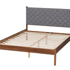 Baxton Studio Estela Mid-Century Modern Grey Woven Fabric and Walnut Brown Wood Queen Size Platform Bed