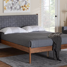 Baxton Studio Estela Mid-Century Modern Grey Woven Fabric and Walnut Brown Wood Queen Size Platform Bed