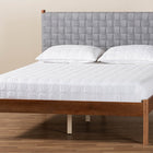 Baxton Studio Estela Mid-Century Modern Grey Woven Fabric and Walnut Brown Wood Queen Size Platform Bed