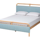 Baxton Studio Mateo Modern and Contemporary Baby Blue Fabric and Natural Wood Queen Size Platform Bed