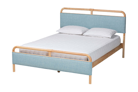 Baxton Studio Mateo Modern and Contemporary Baby Blue Fabric and Natural Wood Queen Size Platform Bed