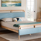 Baxton Studio Mateo Modern and Contemporary Baby Blue Fabric and Natural Wood Queen Size Platform Bed